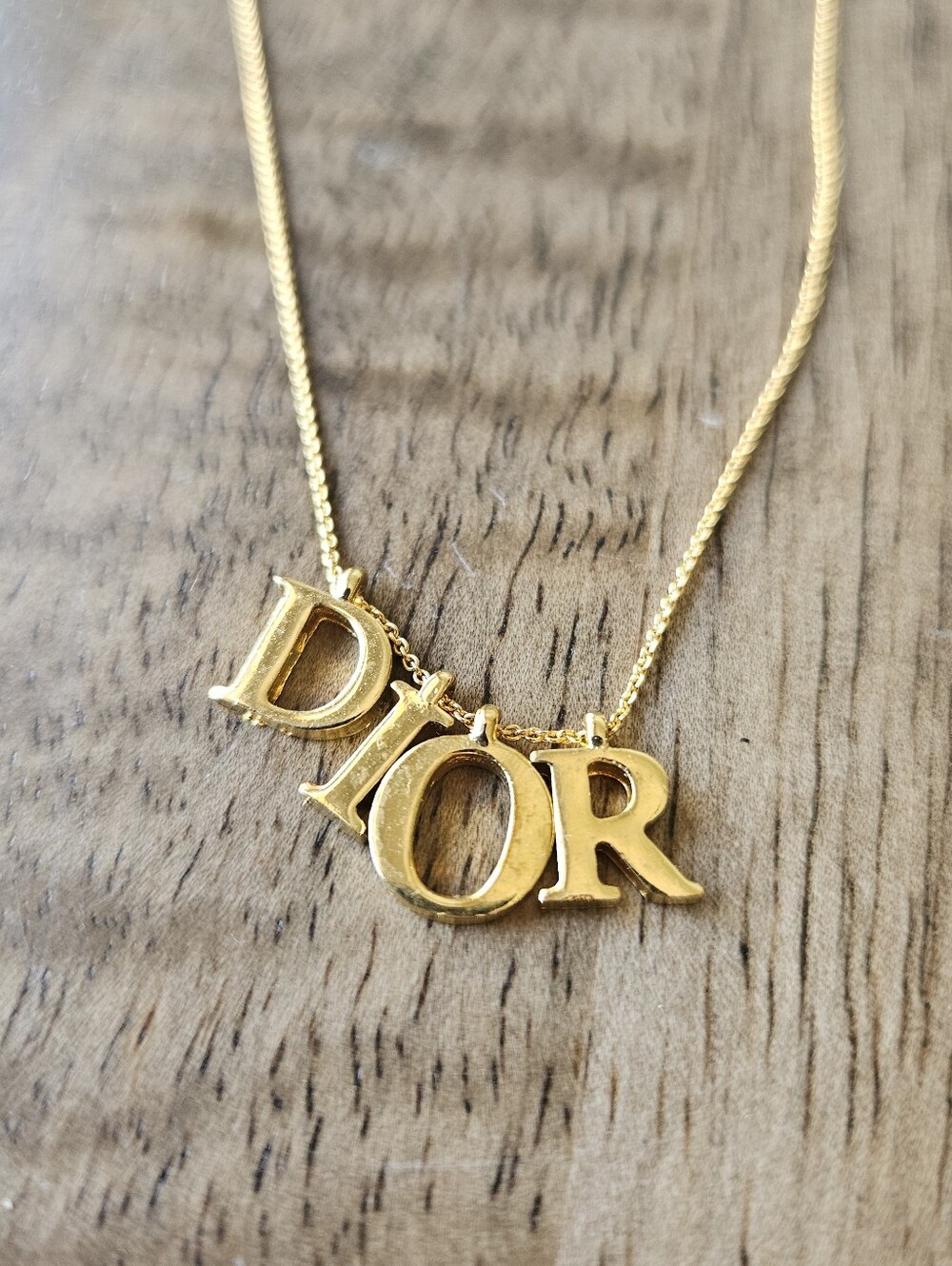 Dior Gold-Toned Letter Drop Spell Out Logo Delicate Necklace Authentic Luxury